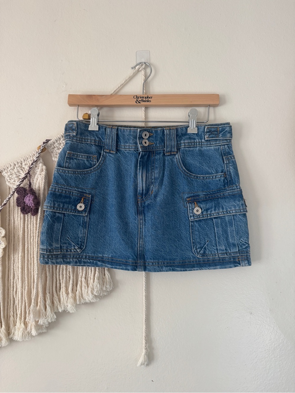 Bershka Blue Denim Cargo Mini Skirt